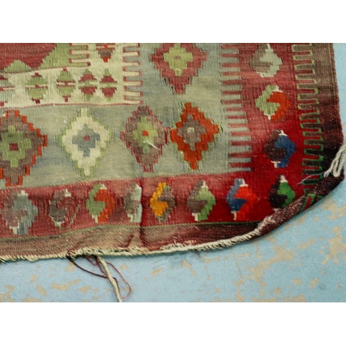 2093 - 19th century Afghan floor rug, distressed 150 x 120 cm. Not available for in-house P&P