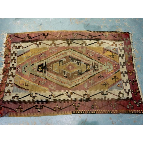 2094 - 19th century Afghan floor rug, distressed, 150 x 100 cm. Not available for in-house P&P