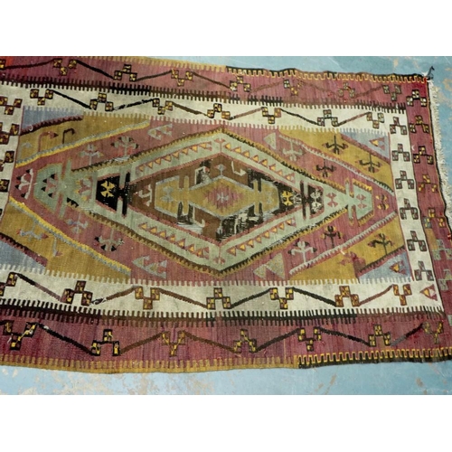 2094 - 19th century Afghan floor rug, distressed, 150 x 100 cm. Not available for in-house P&P