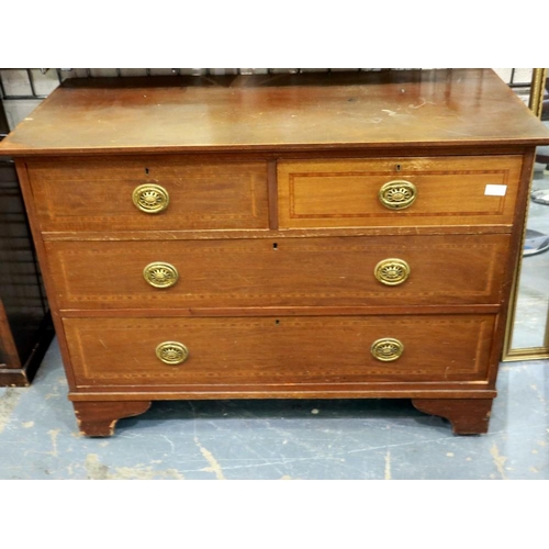 2102 - An Edwardian walnut chest of two short above two long drawers, inlaid with satinwood and ebony strin... 