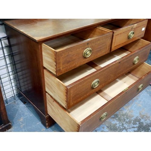 2102 - An Edwardian walnut chest of two short above two long drawers, inlaid with satinwood and ebony strin... 