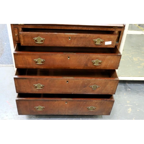 2105 - A 19th century walnut fall front bureau of small proportions, crossbanded and with fitted interior, ... 