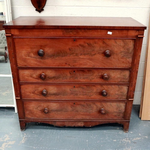 2106 - A Victorian walnut secretaire chest, the fitted top drawer above three further drawers and raised on... 