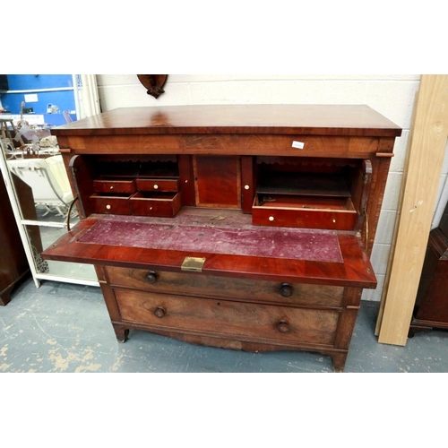 2106 - A Victorian walnut secretaire chest, the fitted top drawer above three further drawers and raised on... 