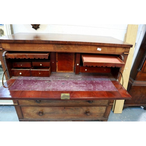 2106 - A Victorian walnut secretaire chest, the fitted top drawer above three further drawers and raised on... 