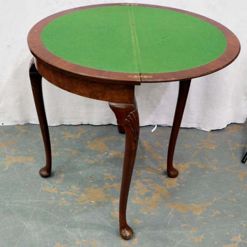 2109 - Semi circular fold over card table on cabriole supports. Not available for in-house P&P