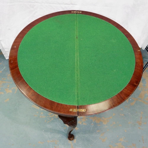 2109 - Semi circular fold over card table on cabriole supports. Not available for in-house P&P