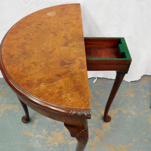 2109 - Semi circular fold over card table on cabriole supports. Not available for in-house P&P