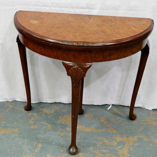 2109 - Semi circular fold over card table on cabriole supports. Not available for in-house P&P