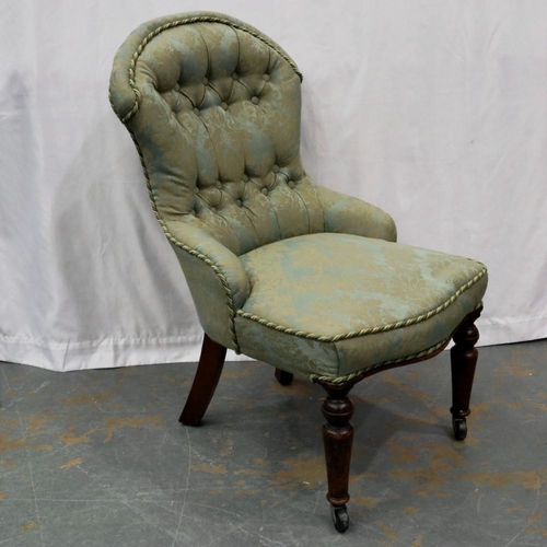 2114 - Upholstered button back nursing chair on turned supports. Not available for in-house P&P