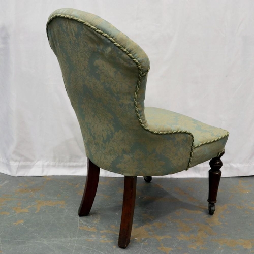 2114 - Upholstered button back nursing chair on turned supports. Not available for in-house P&P