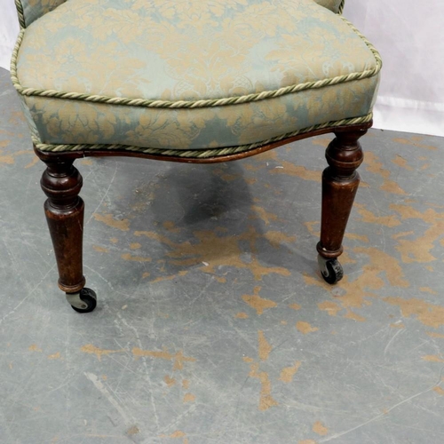 2114 - Upholstered button back nursing chair on turned supports. Not available for in-house P&P