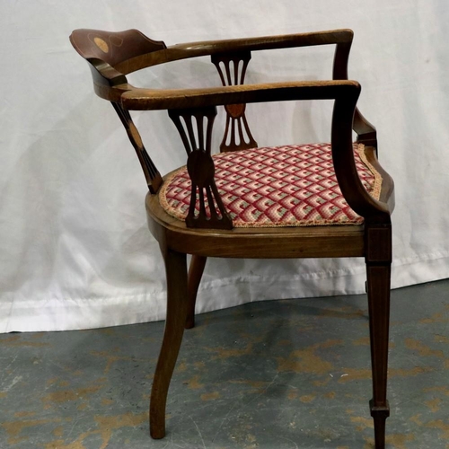 2131 - Walnut framed armchair with inlaid decoration and upholstered seat. Not available for in-house P&P