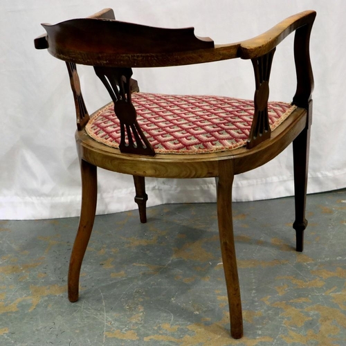 2131 - Walnut framed armchair with inlaid decoration and upholstered seat. Not available for in-house P&P