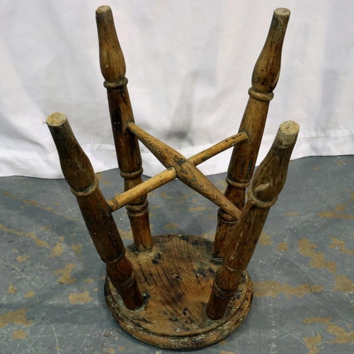 2132 - Early elm stool with cross stretchers, D: 30 cm, H: 53 cm. Not available for in-house P&P