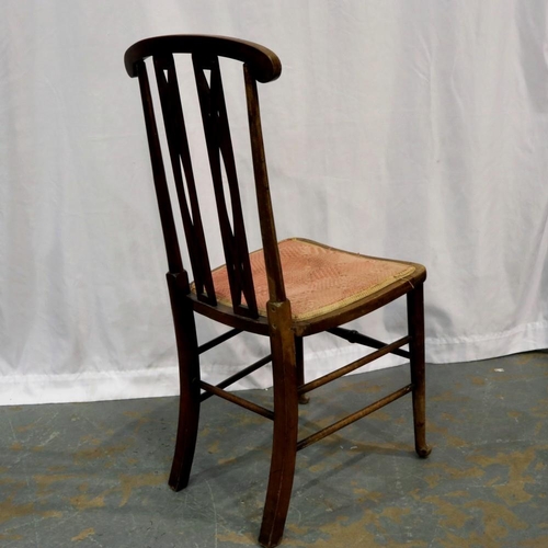 2133 - Arts & Crafts inlaid chair with upholstered seat. Not available for in-house P&P