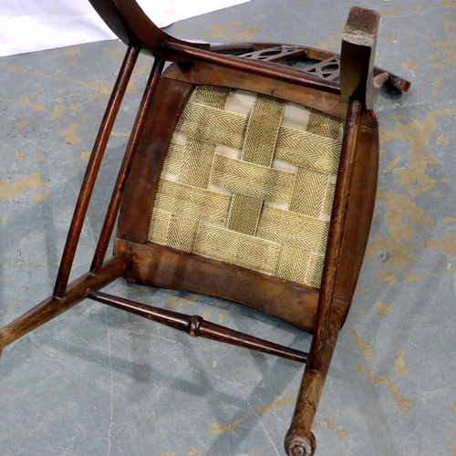 2133 - Arts & Crafts inlaid chair with upholstered seat. Not available for in-house P&P