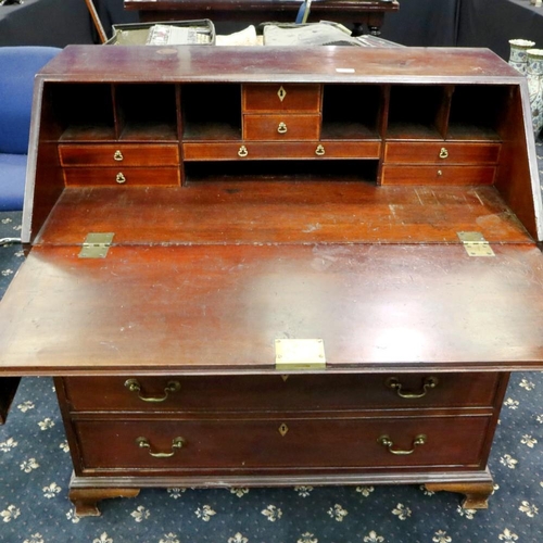 2135 - Inlaid mahogany four drawer bureau with fitted interior, 104 x 54 x 106 cm H. Not available for in-h... 