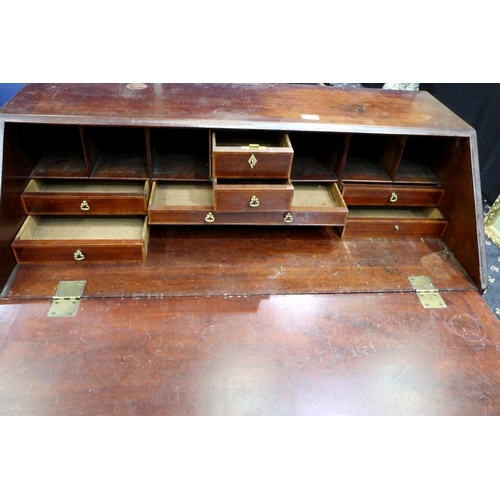 2135 - Inlaid mahogany four drawer bureau with fitted interior, 104 x 54 x 106 cm H. Not available for in-h... 