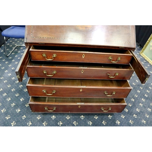 2135 - Inlaid mahogany four drawer bureau with fitted interior, 104 x 54 x 106 cm H. Not available for in-h... 