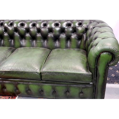 2137 - Green leather button back Chesterfield three seated settee, L: 190 cm. Not available for in-house P&... 