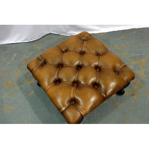 2141 - Brown leather buttoned stool on cabriole supports, D: 50 cm.  Not available for in-house P&P