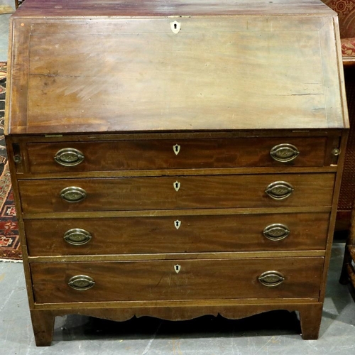 2142 - Mahogany bureau with four drawers and fitted interior. Not available for in-house P&P