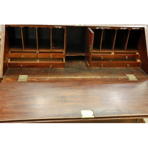 2142 - Mahogany bureau with four drawers and fitted interior. Not available for in-house P&P