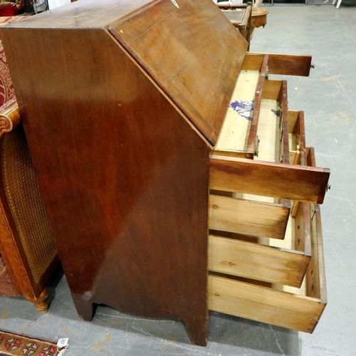 2142 - Mahogany bureau with four drawers and fitted interior. Not available for in-house P&P