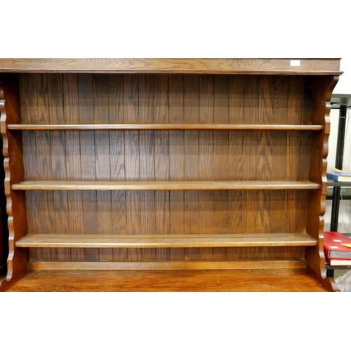 2147 - Oak dresser with shelf base, three drawers and plate rack, 145 x 42 x 190 cm H. Not available for in... 