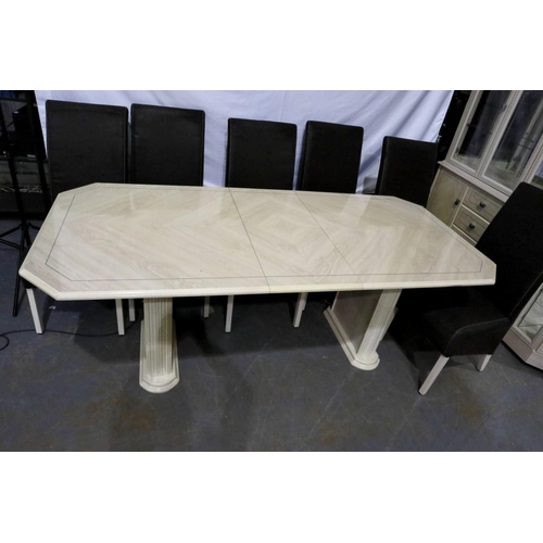 2153 - Substantial lined oak dining suite comprising table with six chairs and mirror display unit. Not ava... 