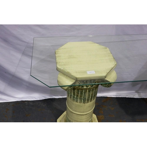 2154 - Glass top console table on twin pillar supports, 43 x 147 x 76 cm H. Not available for in-house P&P