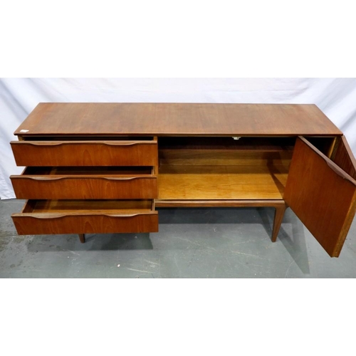 2160 - Teak asymmetric sideboard with hinged cupboard door and three drawers, 168 x 42 x 74 cm H. Not avail... 