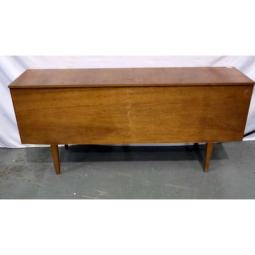 2160 - Teak asymmetric sideboard with hinged cupboard door and three drawers, 168 x 42 x 74 cm H. Not avail... 