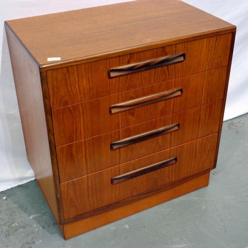 2163 - Probably G-plan chest of four long drawers, 73 x 45 x 77 cm H. Not available for in-house P&P