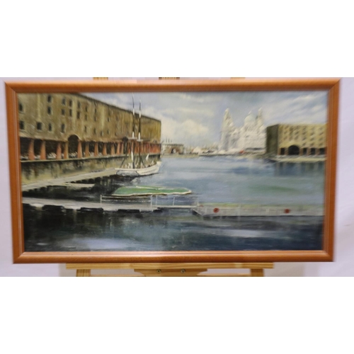 2085 - Carol Anne Eaves British contemporary oil on board Albert Dock Liverpool, 40 x 75 cm. Not available ... 