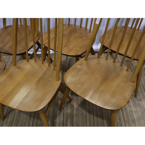 2167 - Set of six Ercol stickback dining chairs, seats of the chairs are not split, the back of one has a c... 