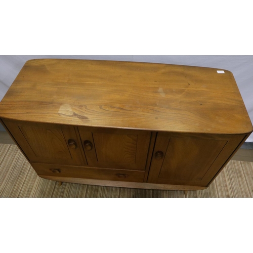 2170 - Ercol asymmetric elm three cupboard single drawer sideboard, 110 x 40 x 82 cm H, minor scratches to ... 