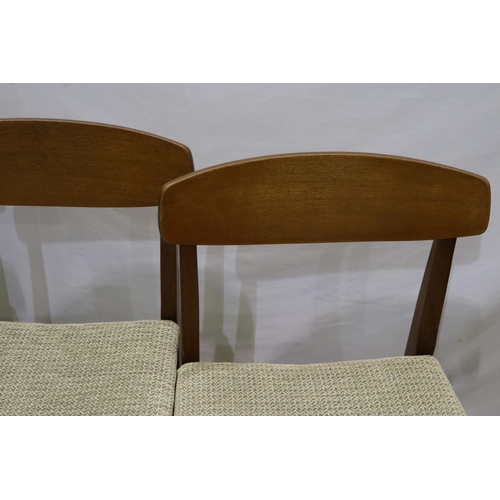 2172 - Set of four teak dining chairs with re upholstered fabric seats. Not available for in-house P&P