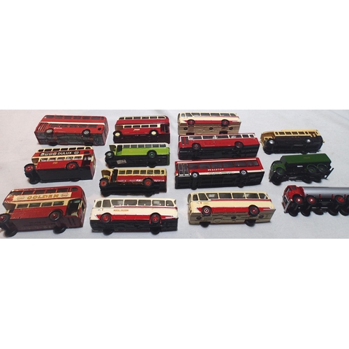 2083 - Fourteen code 3 1/72 scale buses, coaches and commercials, various makes, Dinky, Corgi etc in mostly... 