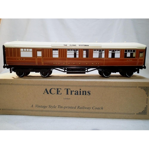 2080 - O gauge Ace Trains LNER C/4 teak Buffet Car 650, fitted with The Flying Scotsman roof boards, slight... 