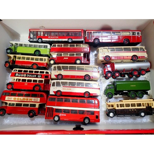 2083 - Fourteen code 3 1/72 scale buses, coaches and commercials, various makes, Dinky, Corgi etc in mostly... 