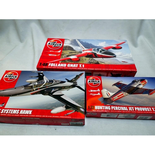 2100 - Three Airfix 1/72 scale aircraft kits to include Percival Jet Provost, Folland Gnat, and BAE Hawk, a... 