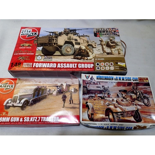 2114 - Three military related kits to include 1/48 scale Forward Assault Group Afghanistan, 1/76 scale 88mm... 
