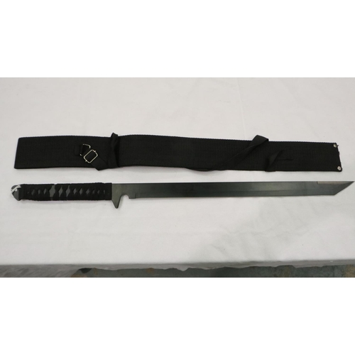 2128 - A Chinese modern straight short sword with single edge and canvas sheath. P&P Group 2 (£18+VAT for t... 