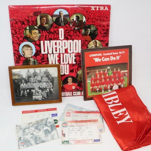 2162 - LFC memorabilia, including ticket stubs, 1992 flag, records etc, with a 1930s photograph of Belton F... 