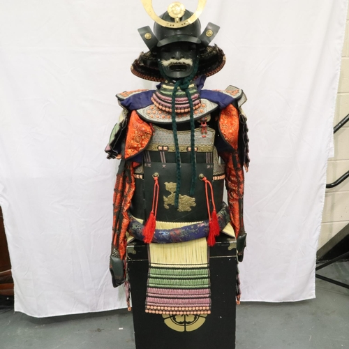 2169 - A Japanese O-Yoroi suit of armour, Meiji or Taisho period early 20th century, comprising an orange-l... 
