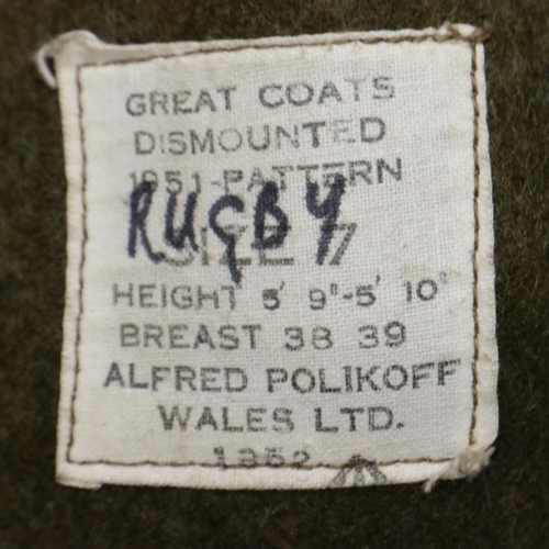 2172 - British 1951 pattern olive greatcoat, Royal Signal Corps, size 7. P&P Group 2 (£18+VAT for the first... 