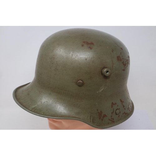 2185 - WWI German model 1917 Stahlhelm helmet with original green paint. P&P Group 2 (£18+VAT for the first... 