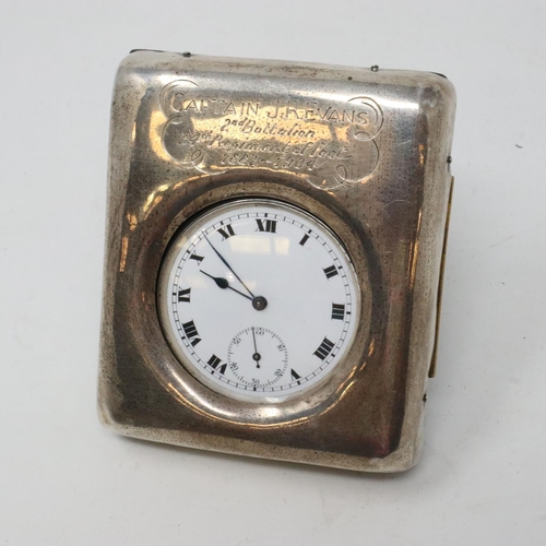 2199 - British 1904 hallmarked silver pocket watch travel case awarded to Capt J R Evans, 24th Reg. of Foot... 